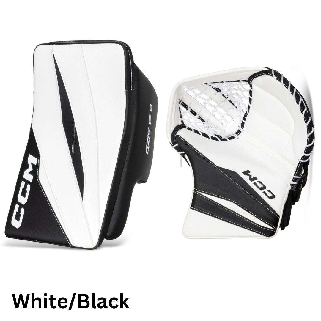 CCM Intermediate Axis F9 Hockey Goalie Trapper+Blocker Set White/Black