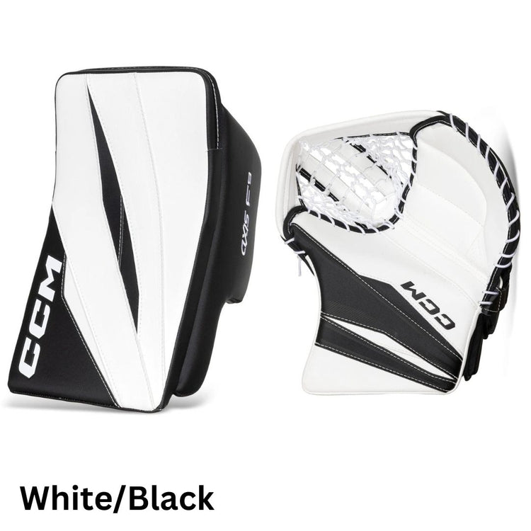 CCM Intermediate Axis F9 Hockey Goalie Trapper+Blocker Set White/Black