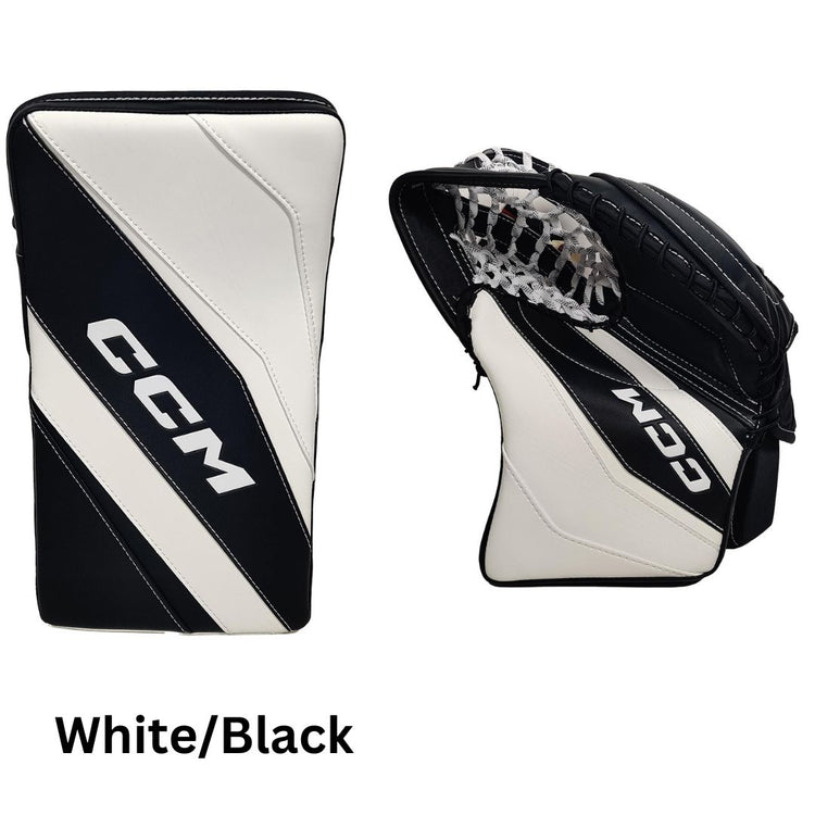 CCM Intermediate EFLEX E6.9 Hockey Goalie Trapper+Blocker Set White/Black