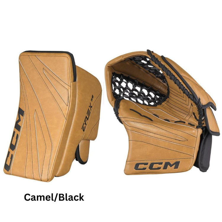 CCM Intermediate EFLEX E7.9 Hockey Goalie Trapper+Blocker Set Camel/Black