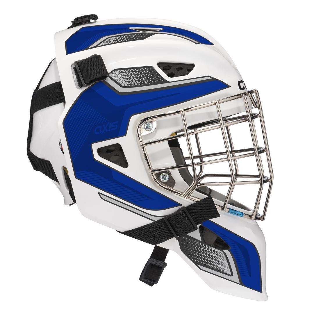 CCM Junior Axis F5 Decal Goalie Mask white blue
