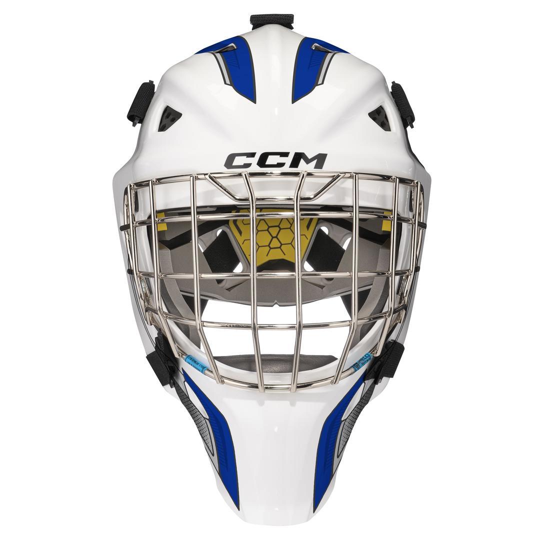 CCM Junior Axis F5 Decal Goalie Mask white blue