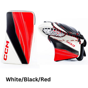 CCM Senior Axis XF Pro Hockey Goalie Trapper+Blocker Set White/Black/Red