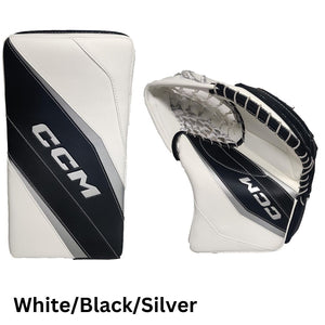 CCM Senior EFLEX 6 Custom Hockey Goalie Trapper+Blocker Set White/Black/Silver