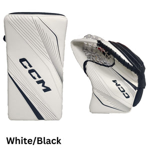 CCM Senior EFLEX 6 Custom Hockey Goalie Trapper+Blocker Set White/Black