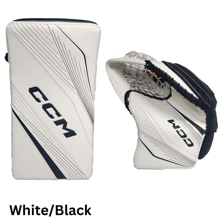 CCM Senior EFLEX 6 Custom Hockey Goalie Trapper+Blocker Set White/Black