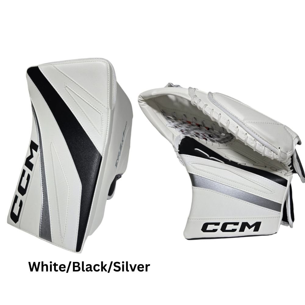CCM Senior EFLEX 7 Pro Hockey Goalie Trapper+Blocker Set White/Black/Silver