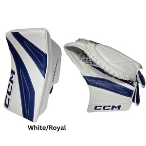 CCM Senior EFLEX 7 Pro Hockey Goalie Trapper+Blocker Set White/Royal