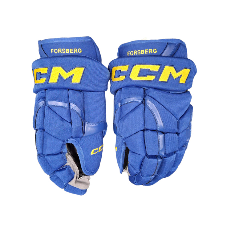 CCM Senior HG12SP Pro Stock Hockey Player Gloves Filip Forsberg Sweden royal blue yellow