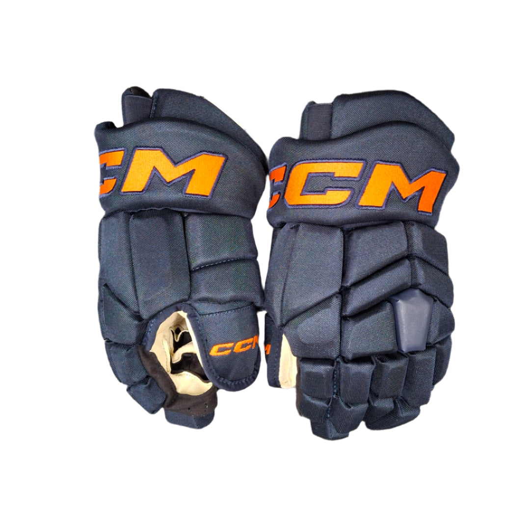 CCM Senior HGTKSP Pro Stock Hockey Player Gloves Edmonton Oilers Third Alternate Jersey navy blue orange