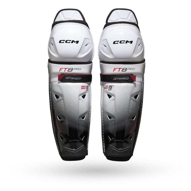 CCM Senior JETSPEED FT8 Pro Hockey Player Shin Guards white black
