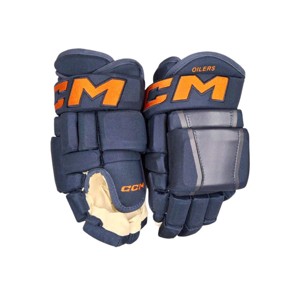 CCM Senior Pro Stock Hockey Player Gloves edmonton oilers navy blue alternate