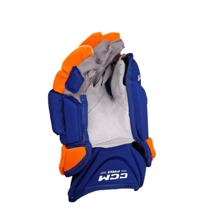 CCM Senior Pro Stock Hockey Player Gloves edmonton oilers royal blue orange
