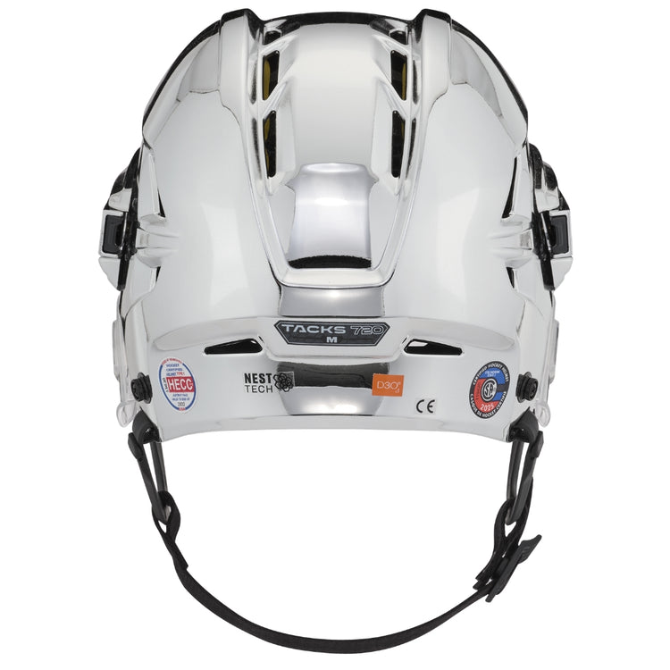 CCM Senior Tacks 720 Hockey Player Helmet Silver Chrome Black