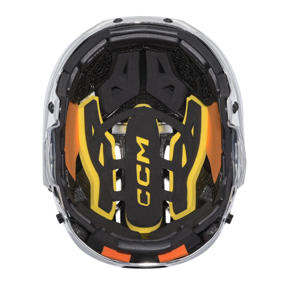CCM Senior Tacks 720 Hockey Player Helmet Silver Chrome Black Yellow