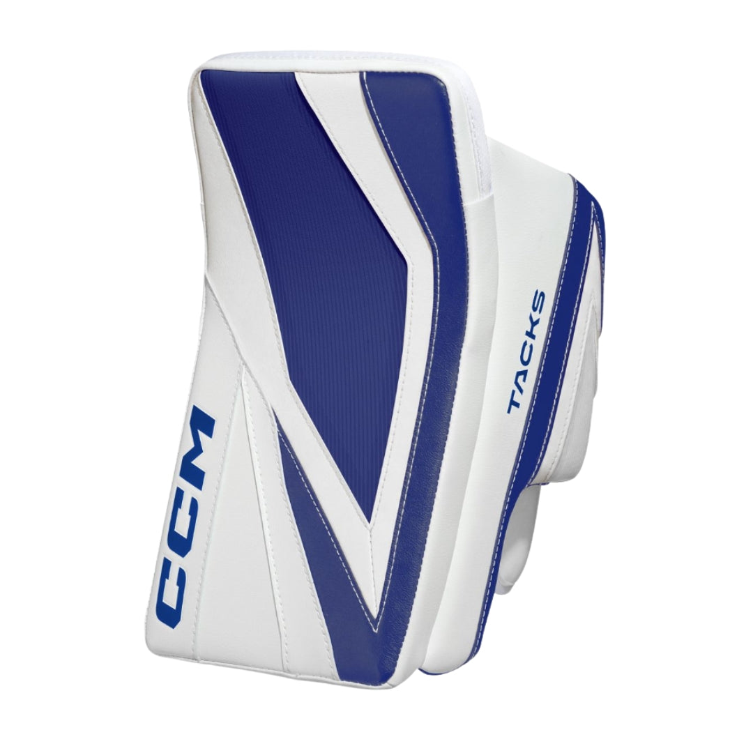CCM Senior Tacks Hockey Goalie Blocker white blue