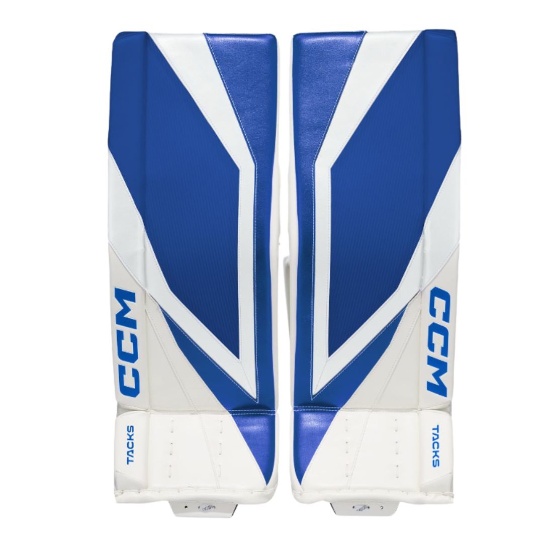 CCM Senior Tacks Hockey Goalie Pad white blue