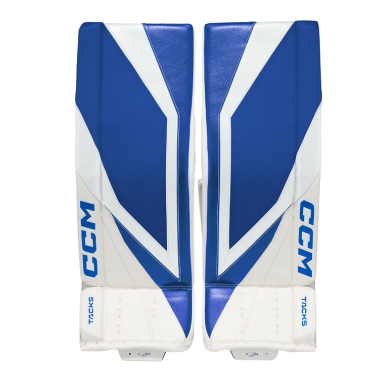 CCM Senior Tacks Hockey Goalie Pad white blue