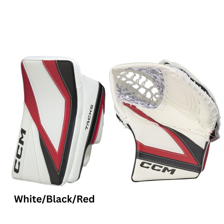 CCM Senior Tacks Hockey Goalie Trapper+Blocker White/Black/Red