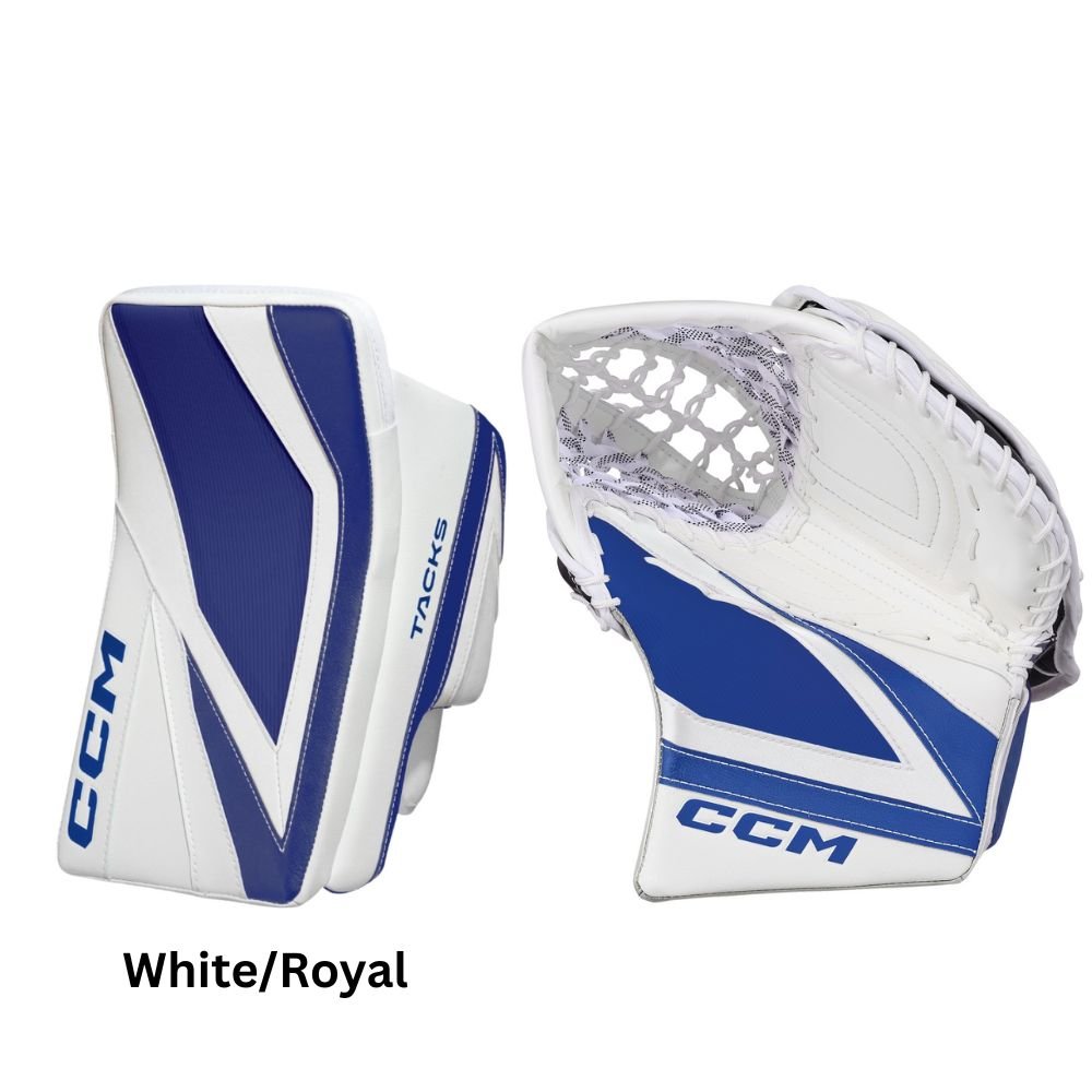 CCM Senior Tacks Hockey Goalie Trapper+Blocker White/Royal