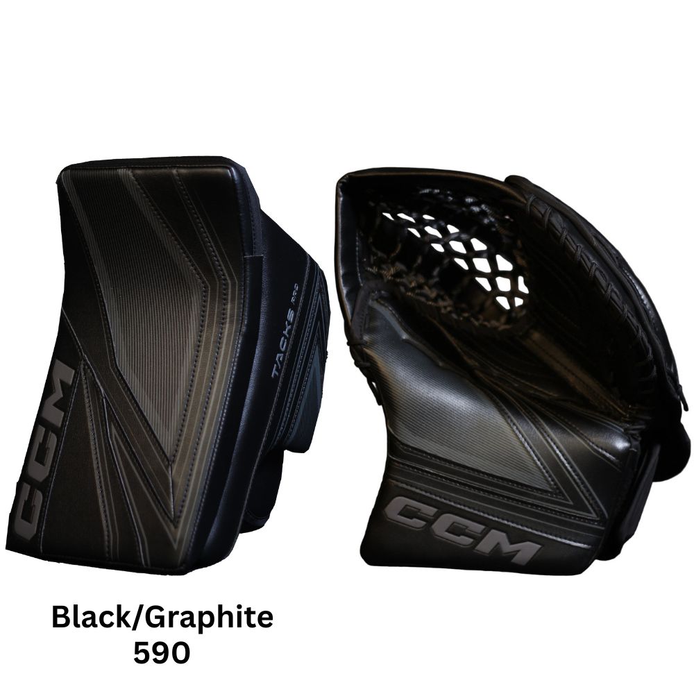 CCM Senior Tacks Pro Hockey Goalie Trapper+Blocker Black Graphite