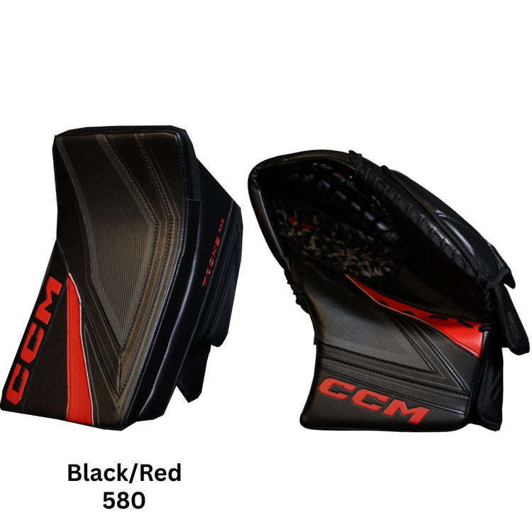 CCM Senior Tacks Pro Hockey Goalie Trapper+Blocker Black Red