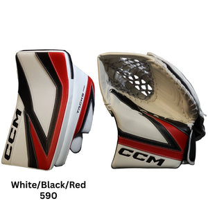 CCM Senior Tacks Pro Hockey Goalie Trapper+Blocker White Black Red