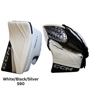 CCM Senior Tacks Pro Hockey Goalie Trapper+Blocker White Black Silver