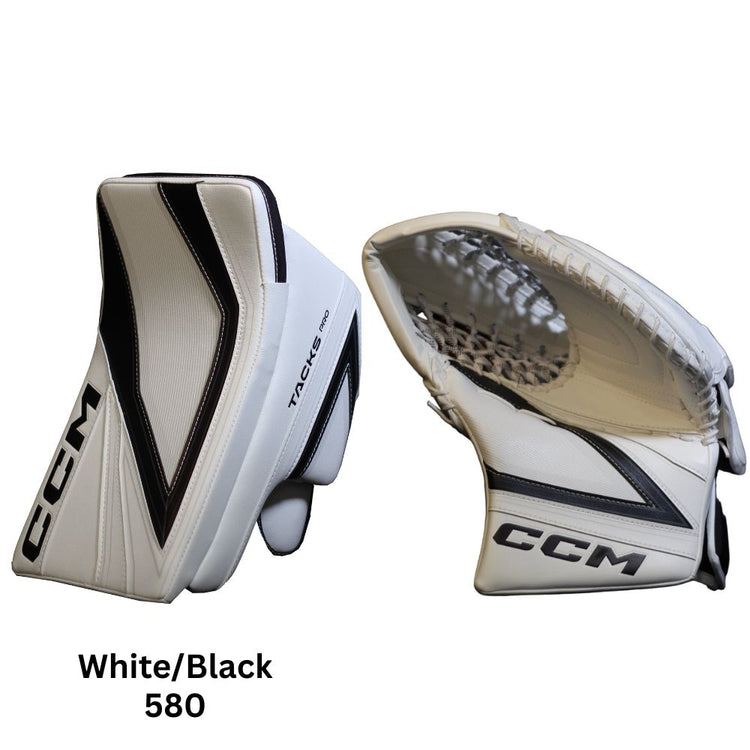 CCM Senior Tacks Pro Hockey Goalie Trapper+Blocker White Black