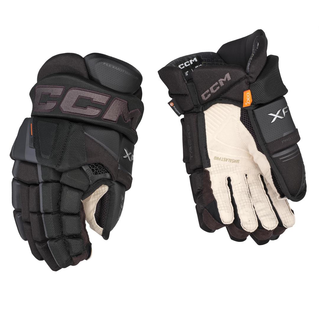 CCM Senior Tacks XF Pro Hockey Player Gloves Black/Graphite Grey