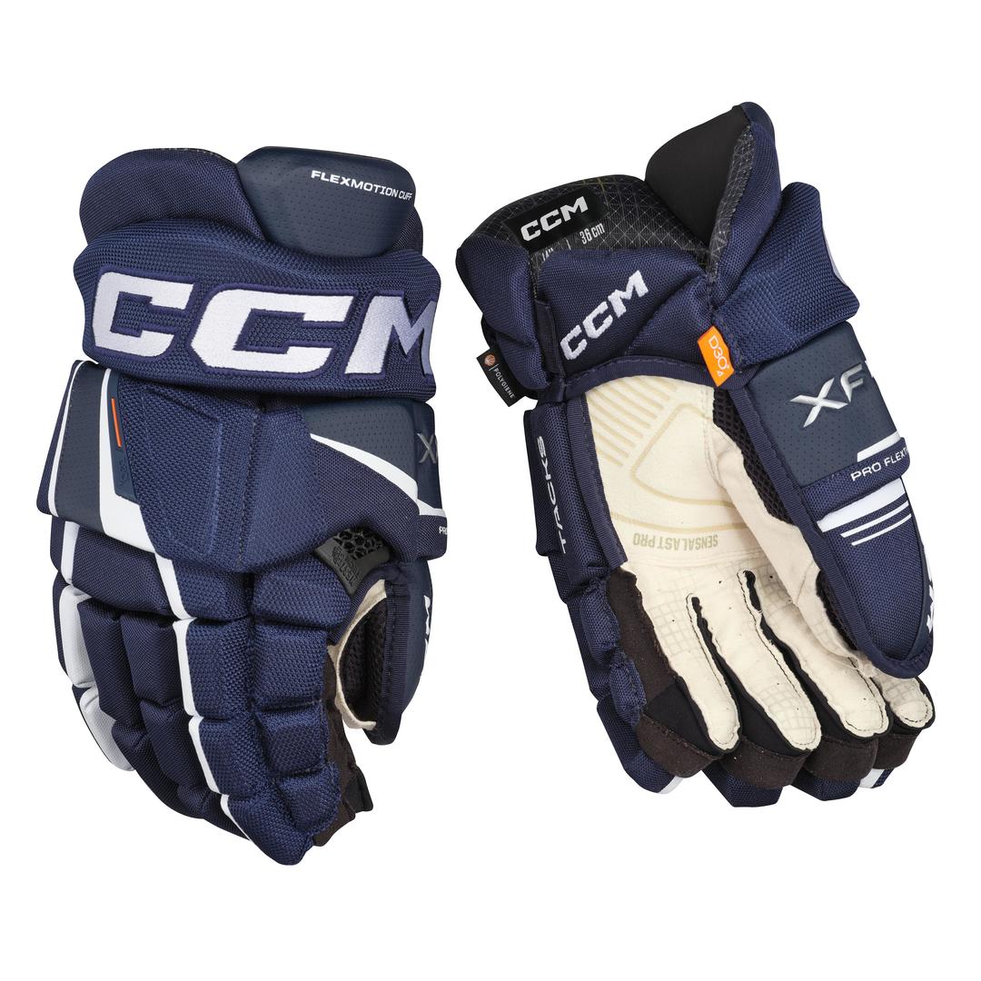CCM Senior Tacks XF Pro Hockey Player Gloves Navy/White