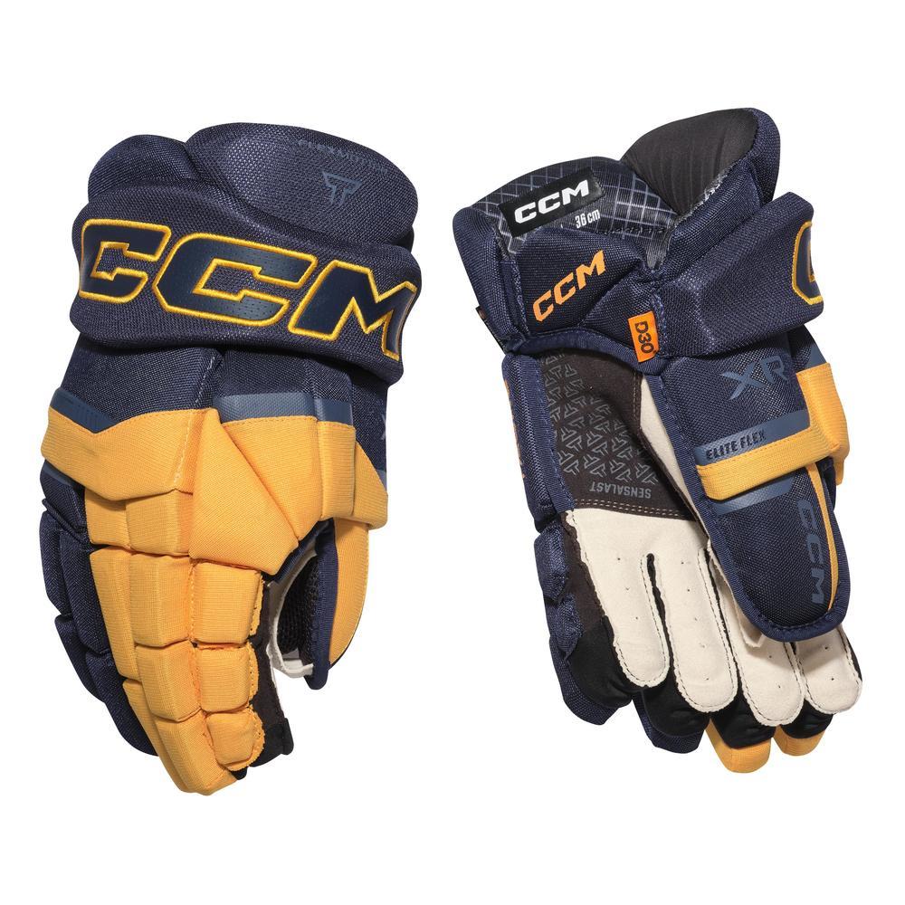 CCM Senior Tacks XR Hockey Player Glove Navy/Sunflower