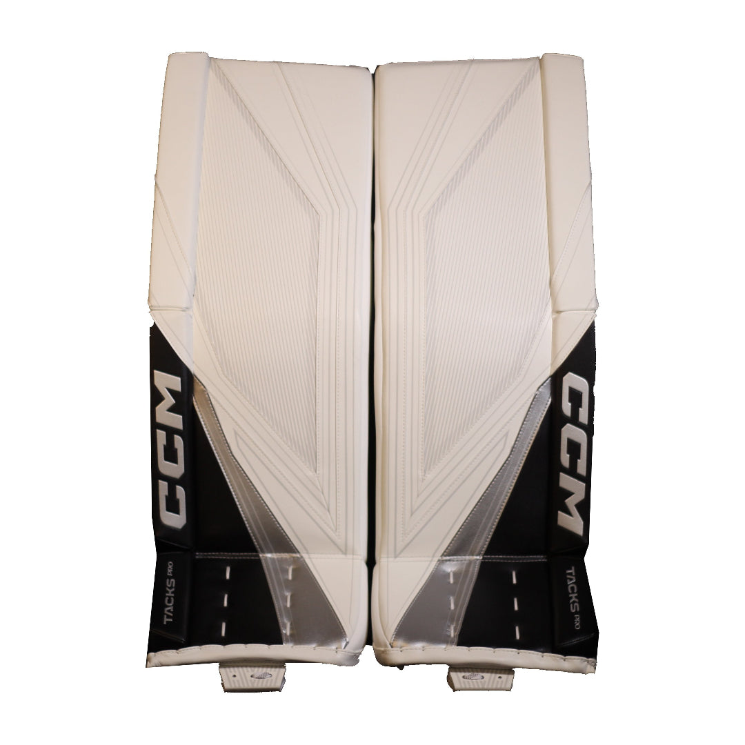 CCM Senior Tacks Pro Hockey Goalie Pad White Black Silver