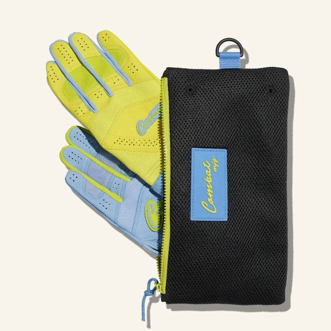 Combat Senior Yin Yang Long Strap Collection Batting Gloves blue/yellow