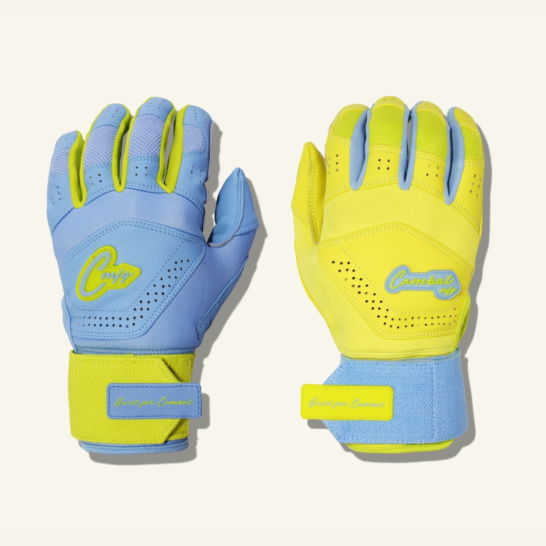 Combat Senior Yin Yang Long Strap Collection Batting Gloves blue/yellow