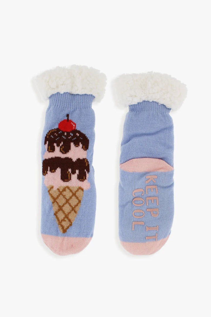 D&CO Kids Foodie Slipper Socks ice cream blue
