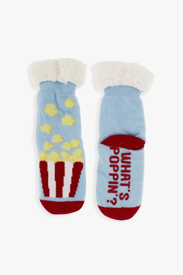 D&CO Kids Foodie Slipper Socks popcorn blue