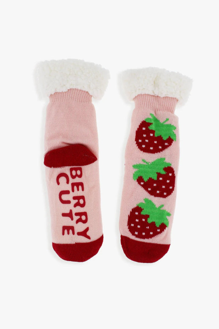 D&CO Kids Foodie Slipper Socks strawberry pink