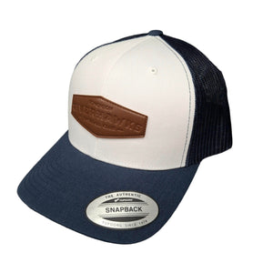 Edmonton Riverhawks Men's Leather Patch Trucker Hat Navy/White
