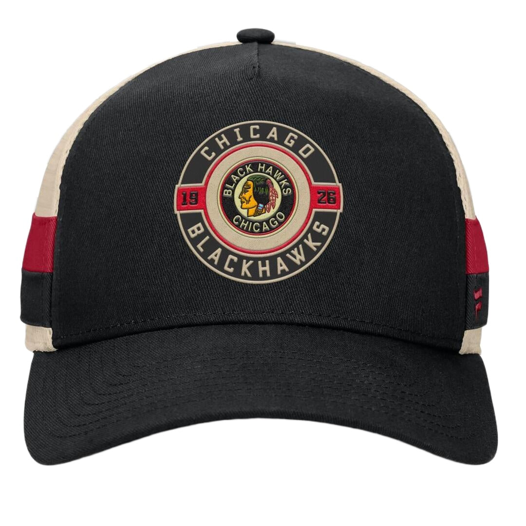 Fanatics Men's NHL Chicago Blackhawks 2025 Prestige 5 Panel A-Frame Hat Black/Cream