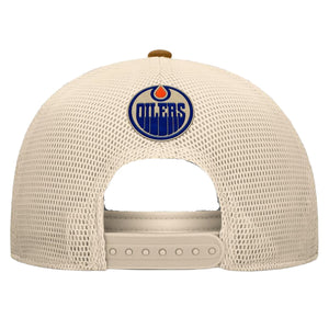 Fanatics Men's NHL Edmonton Oilers 2025 Fetch Pinch Panel A-Frame Hat Brown/Cream brown cream