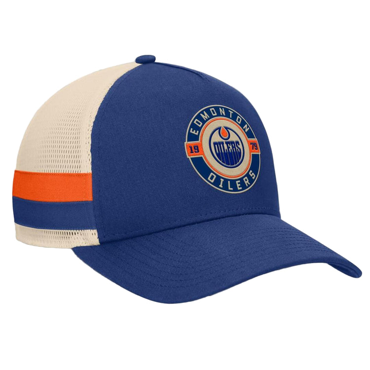 Fanatics Men's NHL Edmonton Oilers 2025 Prestige 5 Panel A-Frame Hat Blue/Cream