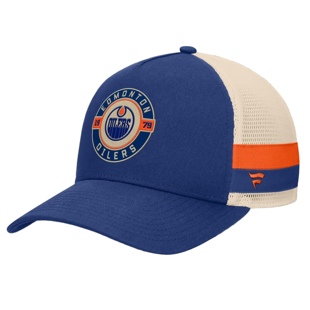 Fanatics Men's NHL Edmonton Oilers 2025 Prestige 5 Panel A-Frame Hat Blue/Cream