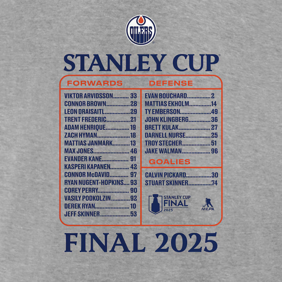 Fanatics Men's NHL Edmonton Oilers 2025 Stanley Cup Roster T-Shirt grey
