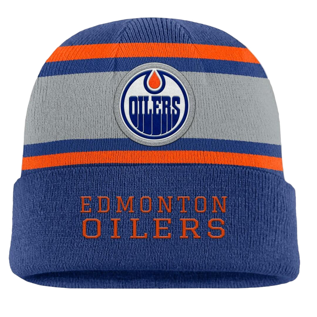 Fanatics Men's NHL Edmonton Oilers 2025 Varsity Cuffed Knit Toque Blue/Grey