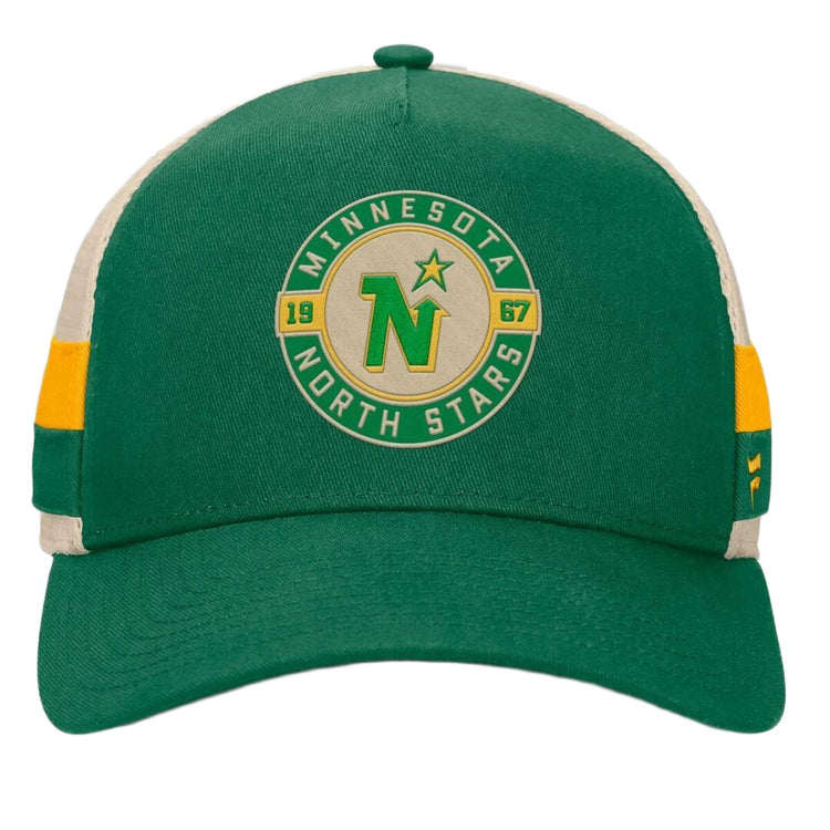 Fanatics Men's NHL Minnesota North Stars 2025 Prestige 5 Panel A-Frame Hat Green/Cream