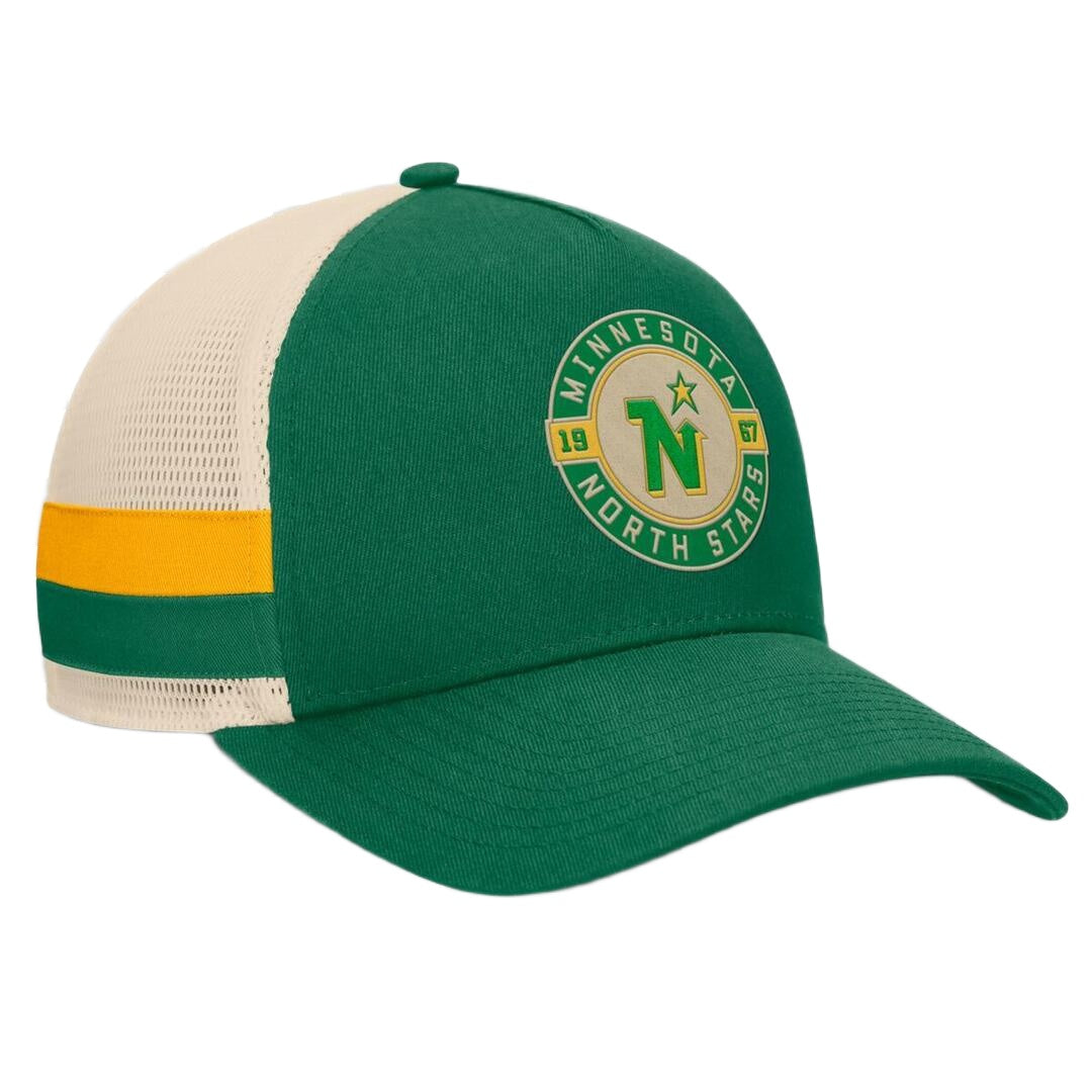 Fanatics Men's NHL Minnesota North Stars 2025 Prestige 5 Panel A-Frame Hat Green/Cream