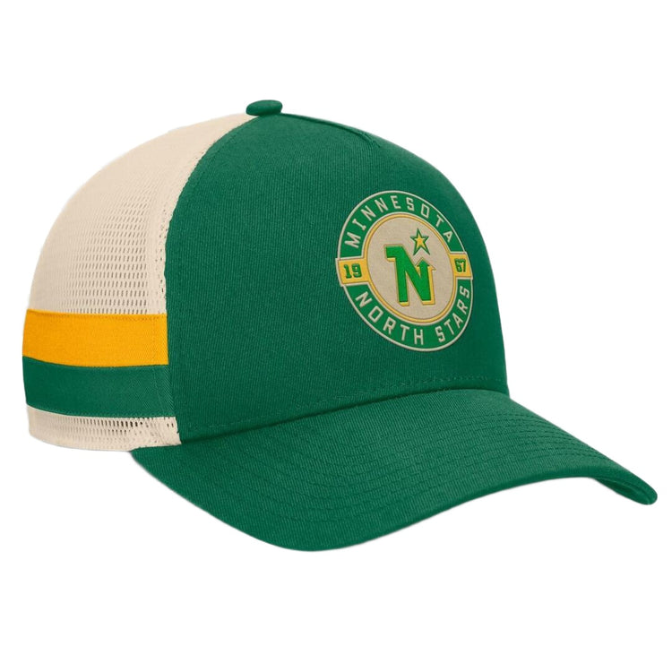 Fanatics Men's NHL Minnesota North Stars 2025 Prestige 5 Panel A-Frame Hat Green/Cream