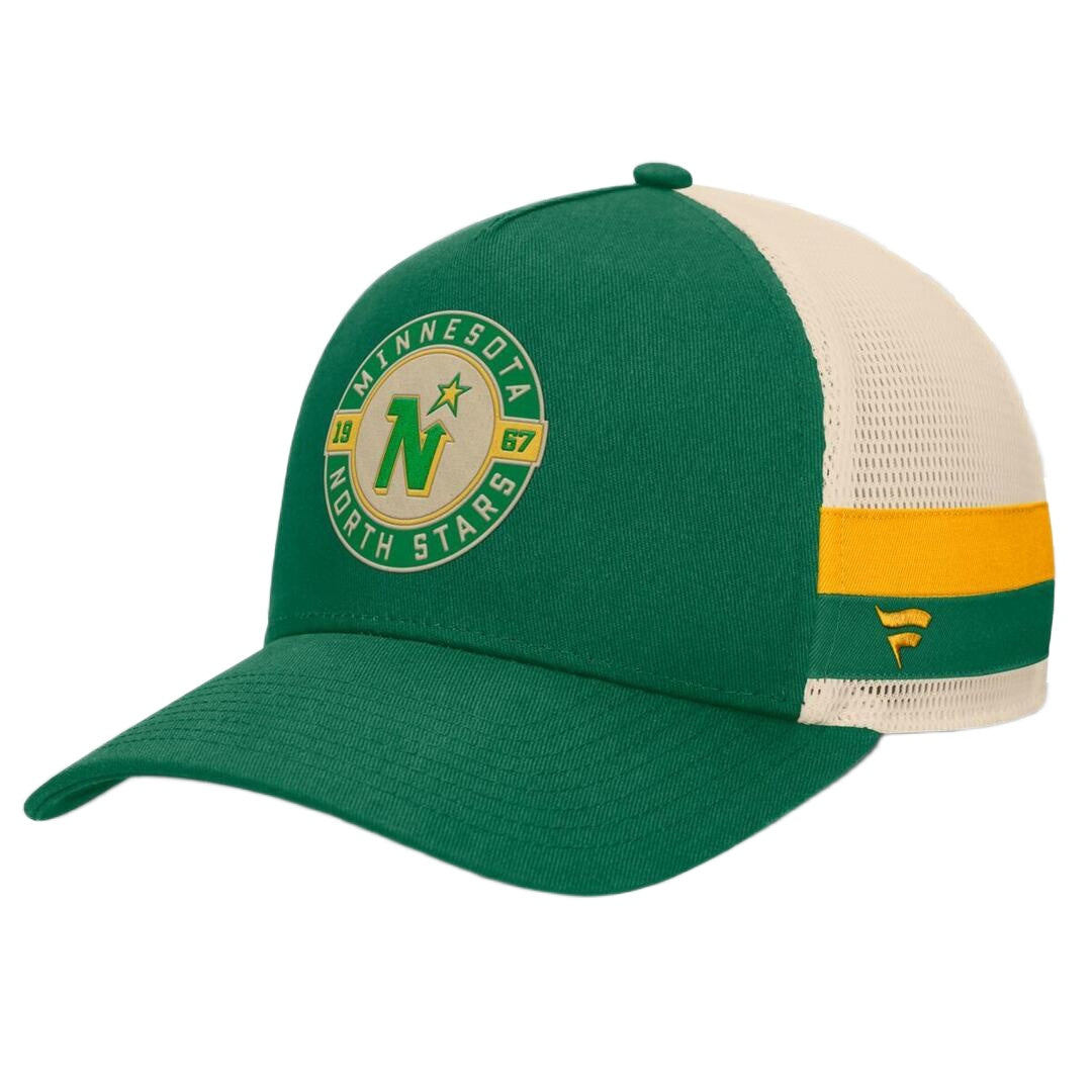 Fanatics Men's NHL Minnesota North Stars 2025 Prestige 5 Panel A-Frame Hat Green/Cream