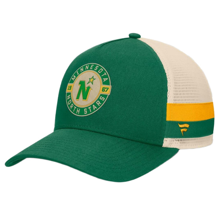 Fanatics Men's NHL Minnesota North Stars 2025 Prestige 5 Panel A-Frame Hat Green/Cream